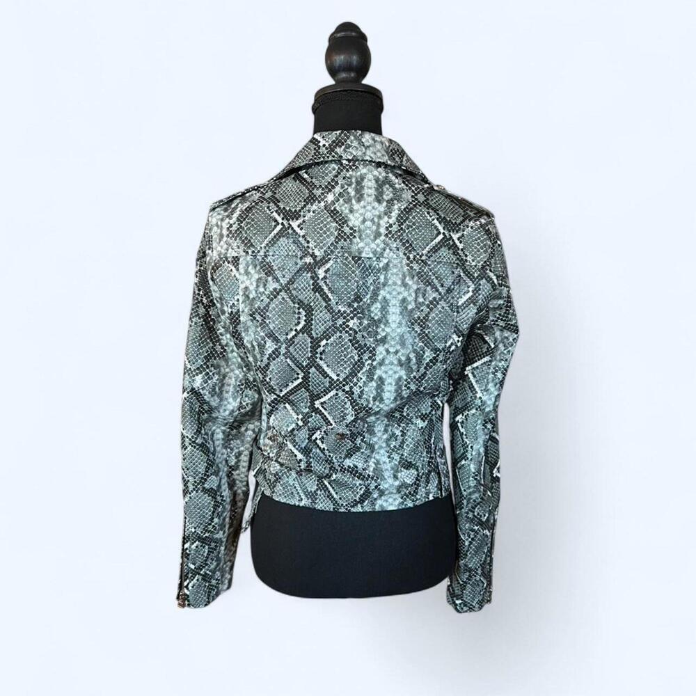 Bershka faux leather snake print moto biker jacket Size Medium NEW - Picture 4 of 8